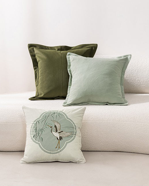 LaLuna Home Chinoiserie Cloud Crane Embroidered Velvet Throw Pillow