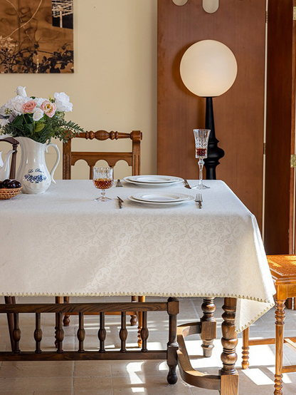 LaLuna Home Seine Gleam Jacquard Tablecloth with Shell Trim
