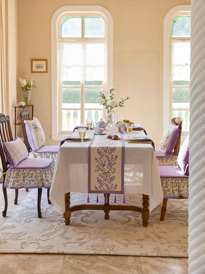 Chinoiserie Purple Wisteria Floral Pattern Table Runner