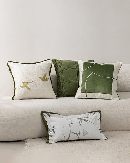 LaLuna Home Chinoiserie Golden Swallows Embroidered Throw Pillow
