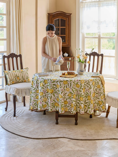 Chinoiserie Mid-Summer Lemon Pattern Round Tablecloth