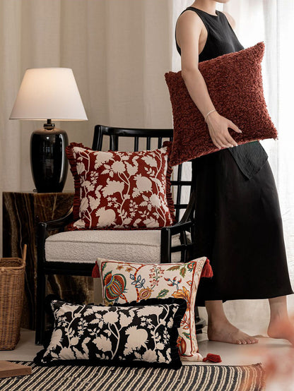 Chinoiserie Pomegranate Bloom Throw Pillow with Tassels