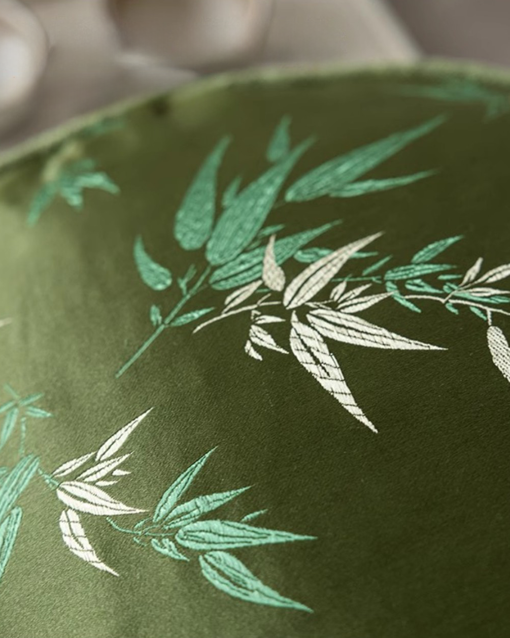 LaLuna Home Chinoiserie Gourd Shape Bamboo Embroidered Throw Pillow - Green
