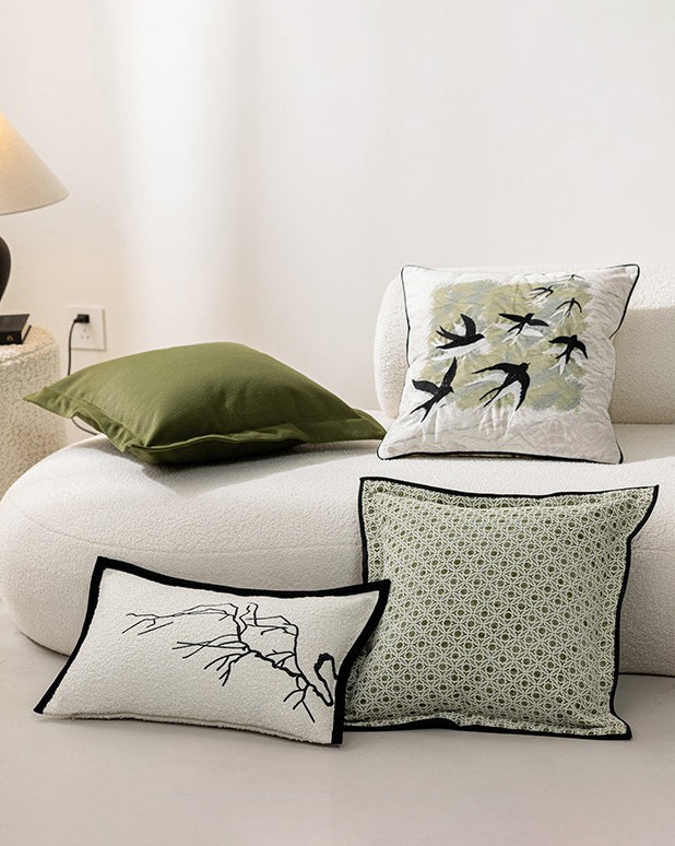 LaLuna Home Chinoiserie Folded Branches Embroidered Throw Pillow