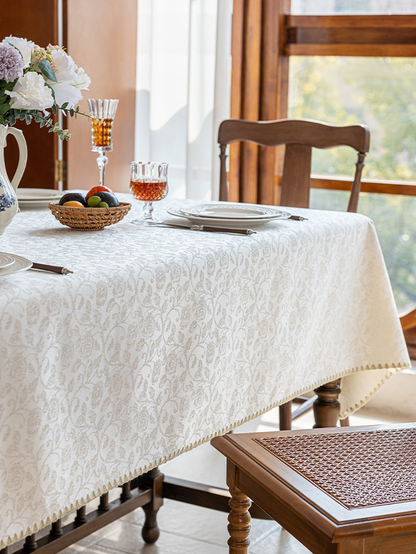 LaLuna Home Seine Gleam Jacquard Tablecloth with Shell Trim