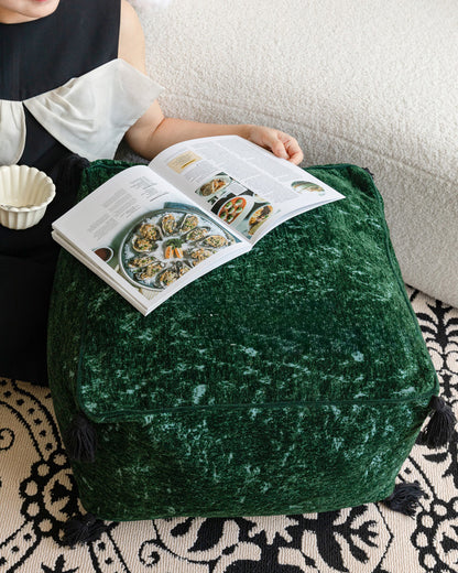 LaLuna Home Vintage Emerald Jacquard Chenille Pouf Cover