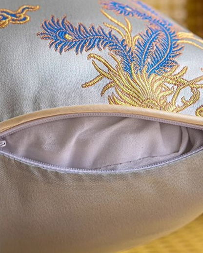 LaLuna Home Chinoiserie  Loong Feng Jacquard Throw Pillow with Tassels