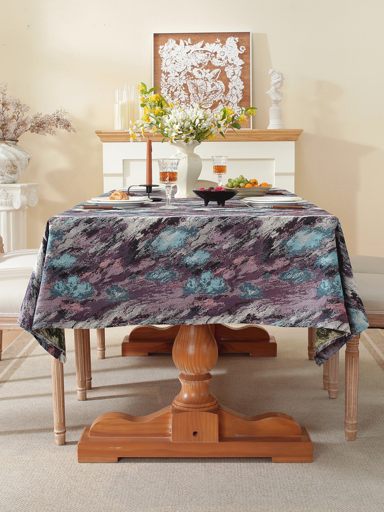 LaLuna Home Vintage Purple Haze Nature Abstract Jacquard Tablecloth