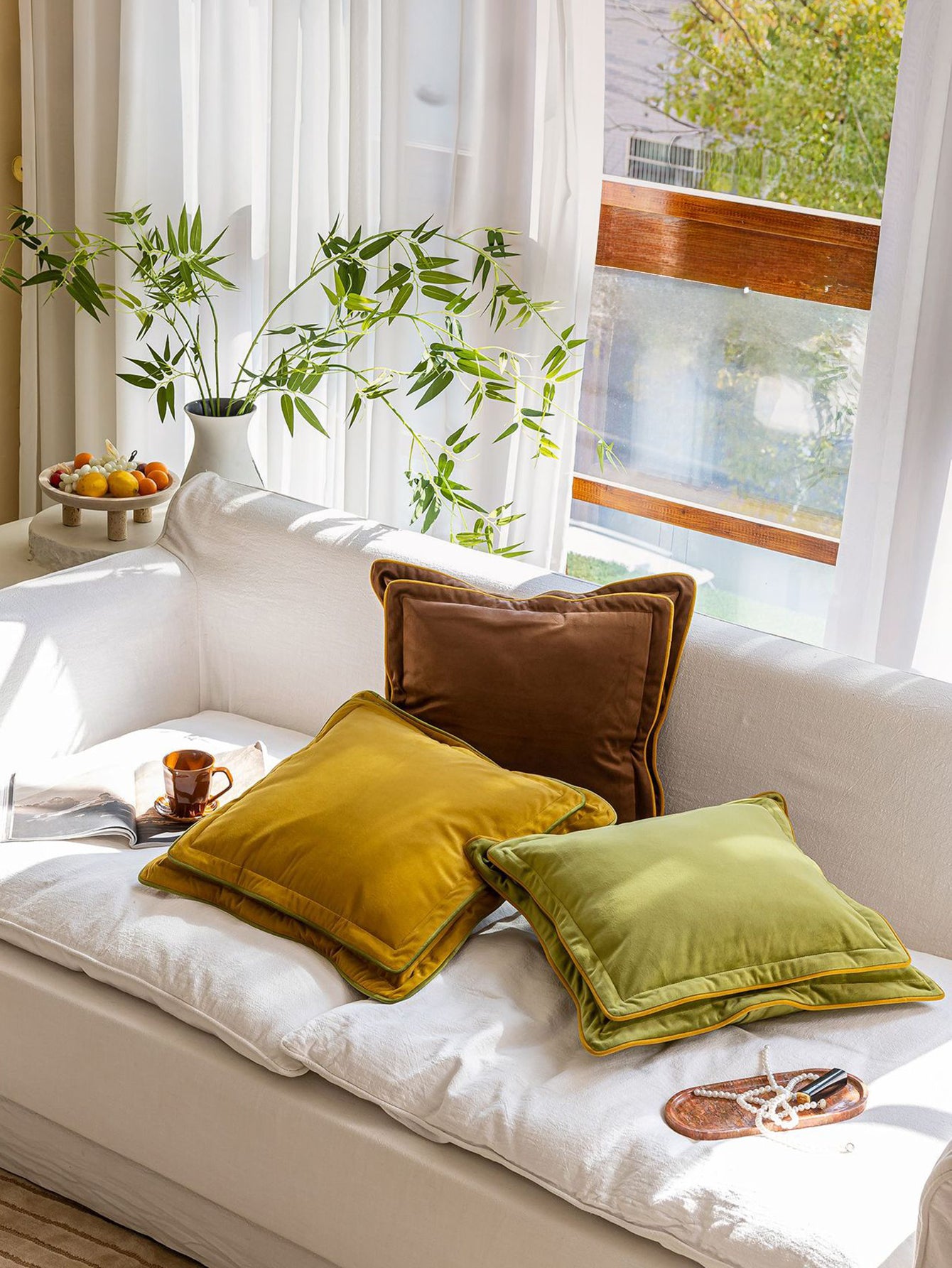 Luminous Tones Double-Trim Throw Pillow