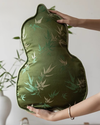 LaLuna Home Chinoiserie Gourd Shape Bamboo Embroidered Throw Pillow - Green