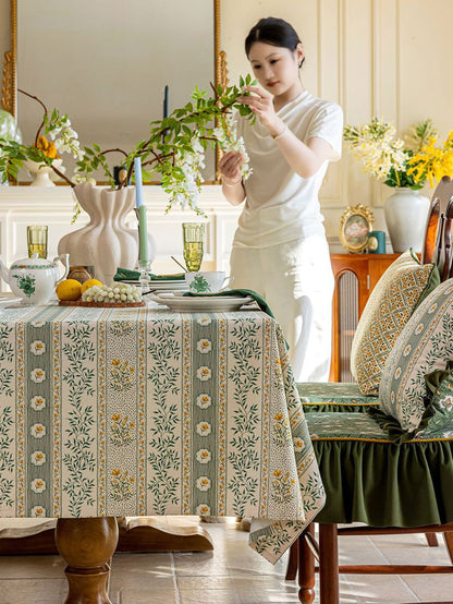 Chinoiserie Green Meadow Song Floral Pattern Tablecloth