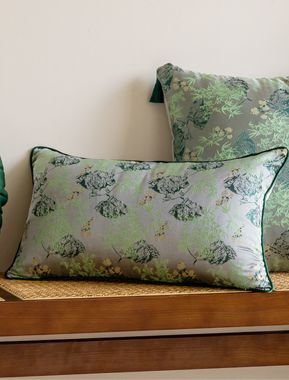 LaLuna Home Chinoiserie  Lush Green Bamboo Throw Pillow with Tassels