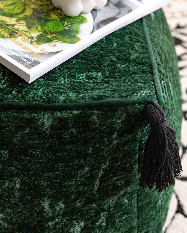 LaLuna Home Vintage Emerald Jacquard Chenille Pouf Cover