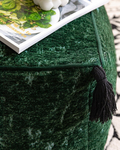 LaLuna Home Vintage Emerald Jacquard Chenille Pouf Cover