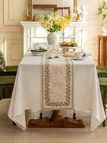 Chinoiserie Green Verse Pattern Table Runner with Tassels
