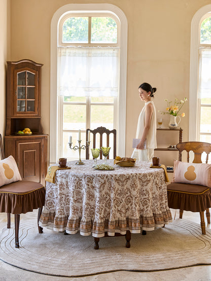 Chinoiserie Vintage Floral Pattern Round Ruffle Tablecloth