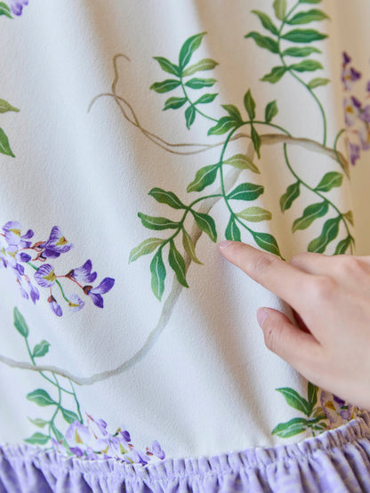 Chinoiserie Purple Ruffle Wisteria Floral Pattern Round Tablecloth