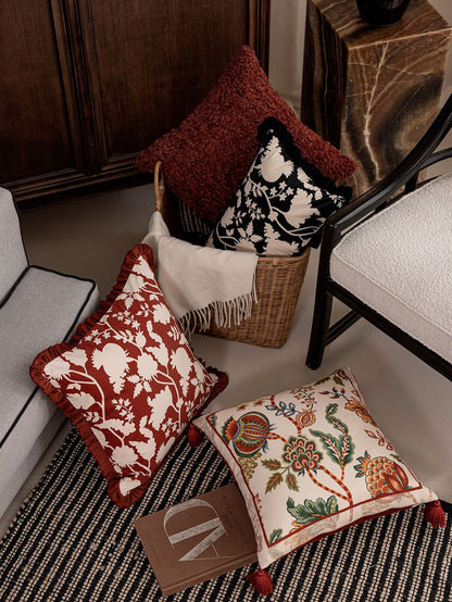 Chinoiserie Pomegranate Bloom Throw Pillow with Tassels