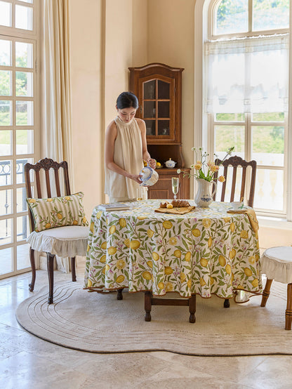 Chinoiserie Mid-Summer Lemon Pattern Round Tablecloth