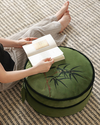 LaLuna Home Chinoiserie Bamboo Embroidered Velvet Pouf Cover