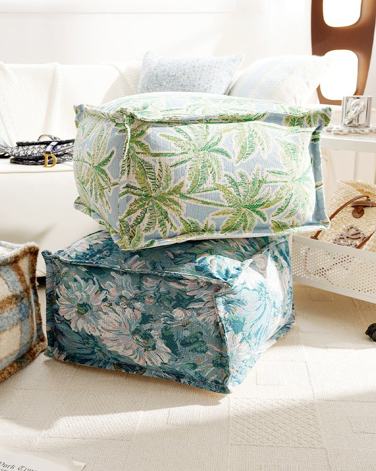 LaLuna Home Coastal Coconut Grove Pattern Chenille Pouf Cover