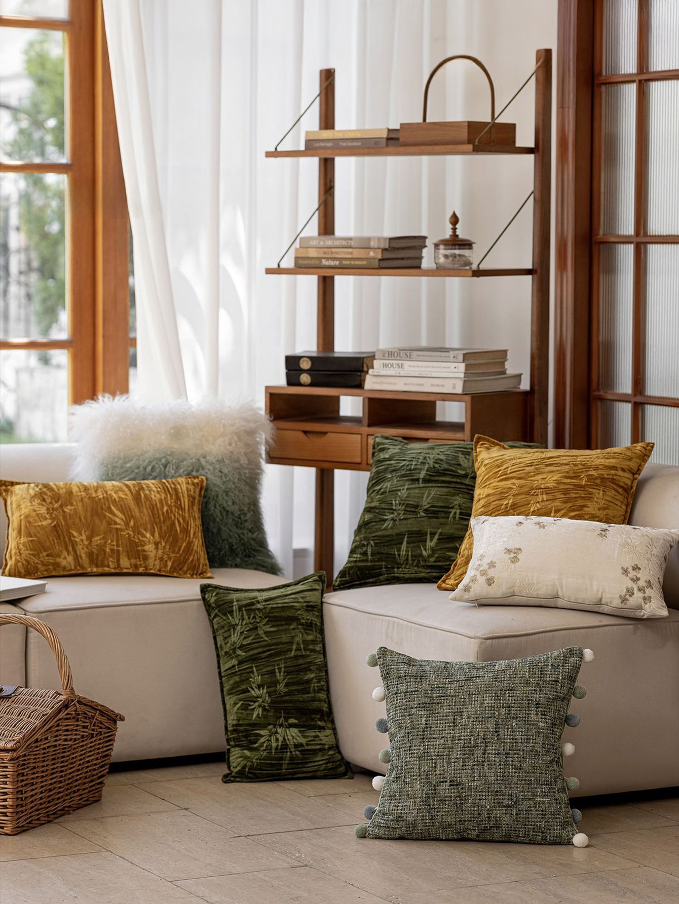 Chinoiserie Jade Bamboo Charm Throw Pillow