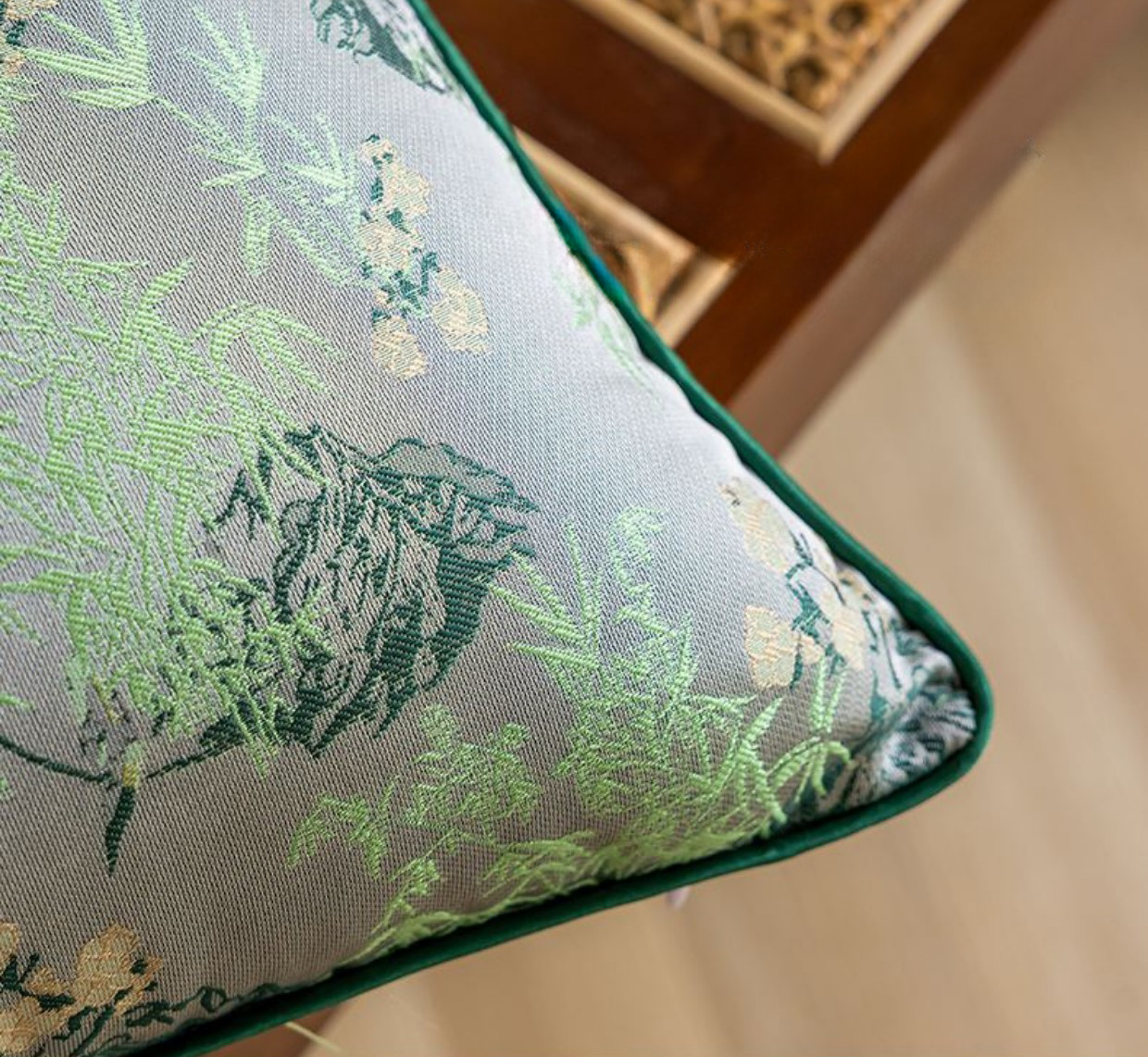 LaLuna Home Chinoiserie  Lush Green Bamboo Throw Pillow with Tassels