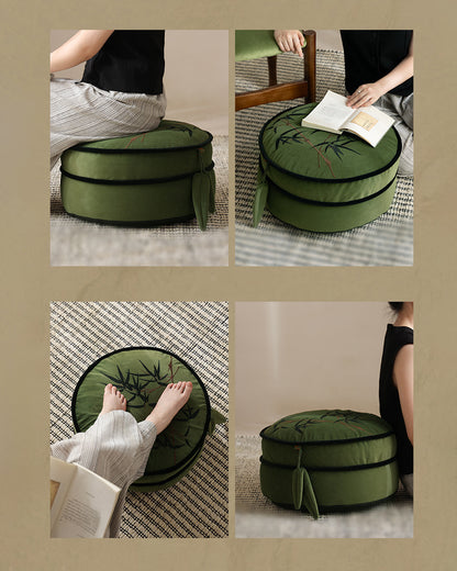 LaLuna Home Chinoiserie Bamboo Embroidered Velvet Pouf Cover