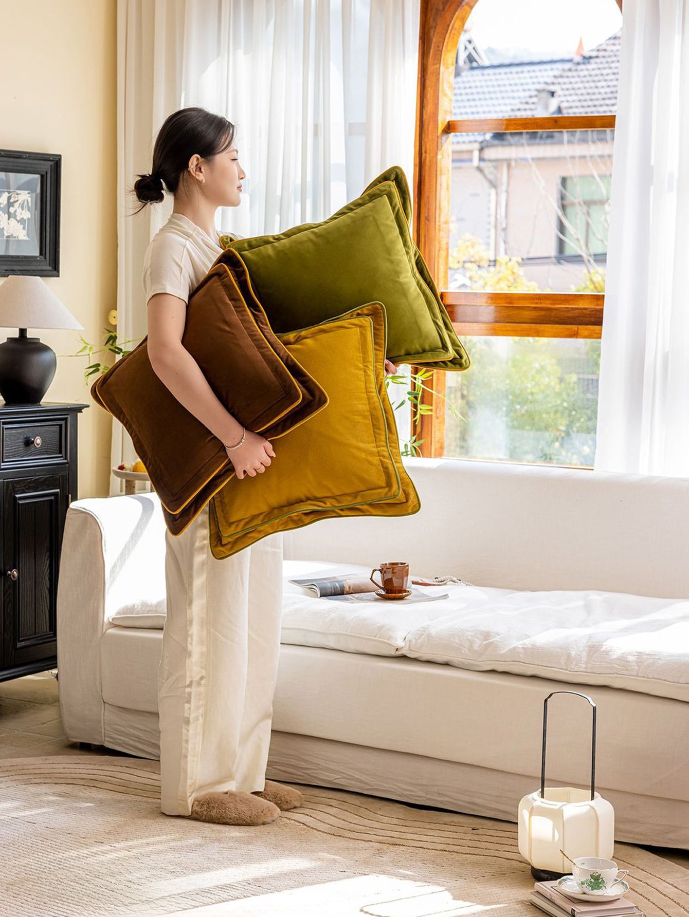 Luminous Tones Double-Trim Throw Pillow