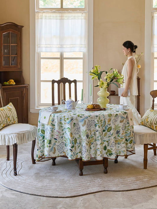 Chinoiserie Town Spring Floral Pattern Round Tablecloth