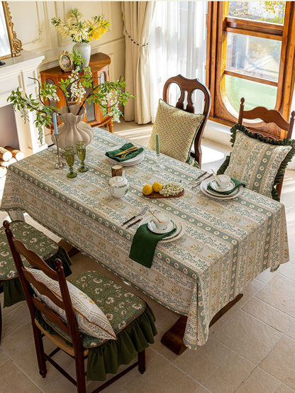 Chinoiserie Green Meadow Song Floral Pattern Tablecloth