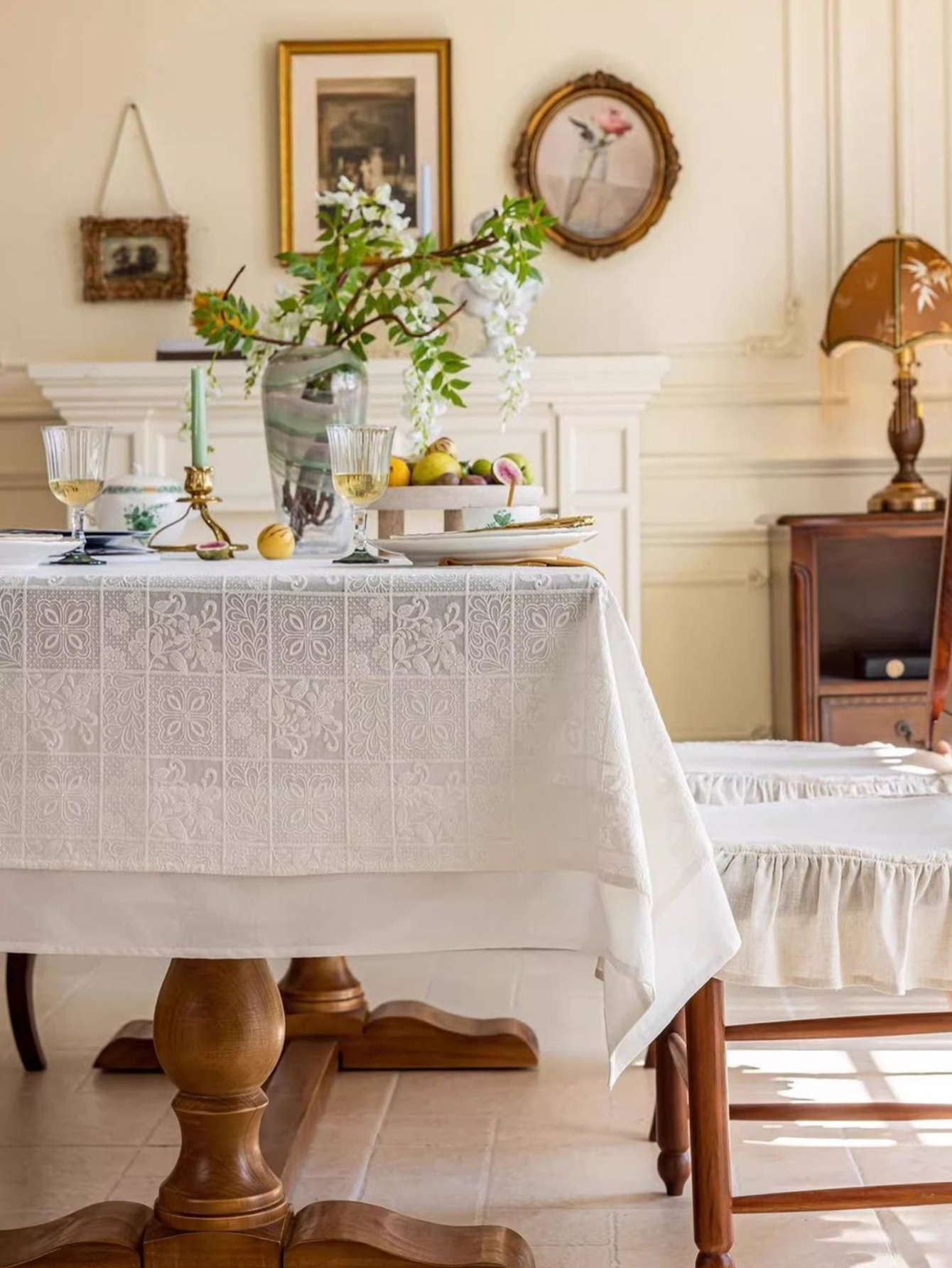 LaLuna Home Celestia Embroidered Lace Tablecloth