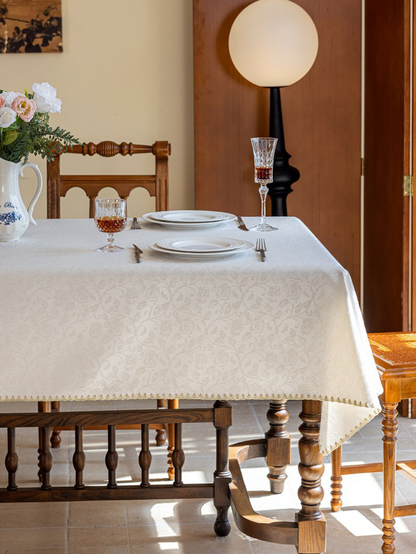 LaLuna Home Seine Gleam Jacquard Tablecloth with Shell Trim