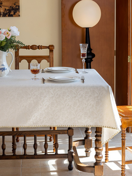 LaLuna Home Seine Gleam Jacquard Tablecloth with Shell Trim
