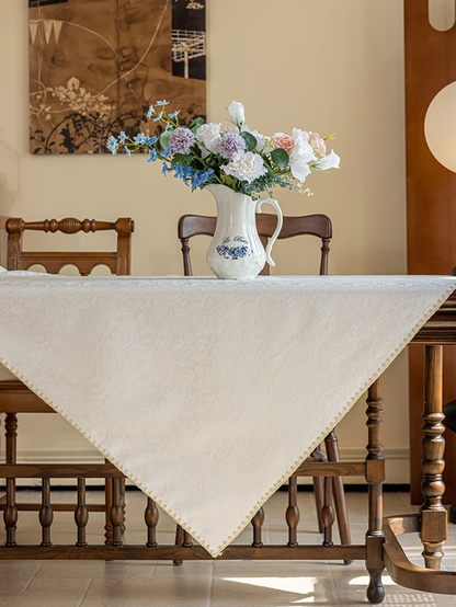 LaLuna Home Seine Gleam Jacquard Tablecloth with Shell Trim