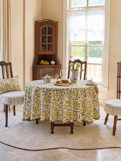 Chinoiserie Mid-Summer Lemon Pattern Round Tablecloth