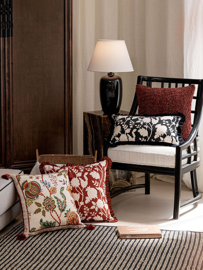 Kerman Pomegranate Bloom Lumbar Pillow with Ruffle Trim