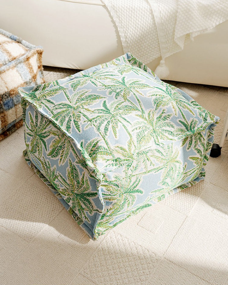 LaLuna Home Coastal Coconut Grove Pattern Chenille Pouf Cover
