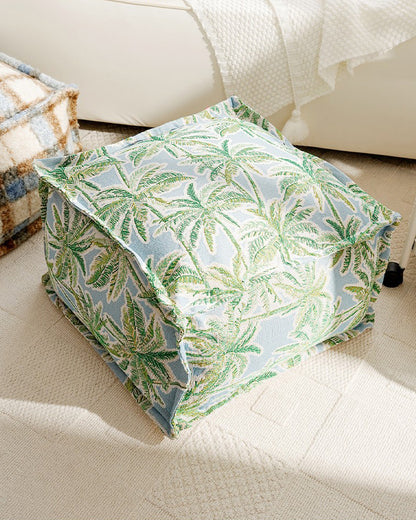 LaLuna Home Coastal Coconut Grove Pattern Chenille Pouf Cover
