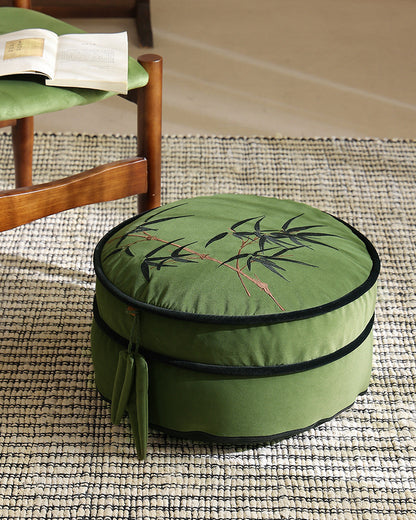LaLuna Home Chinoiserie Bamboo Embroidered Velvet Pouf Cover