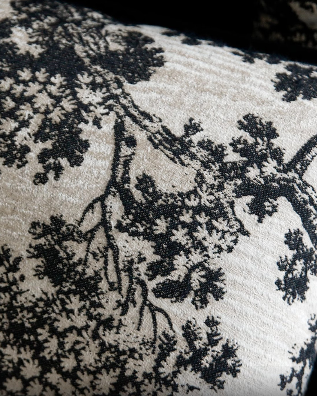 LaLuna Home Chinoiserie Ink-Painting Bayberry Tree Jacquard Pouf Cover - Square