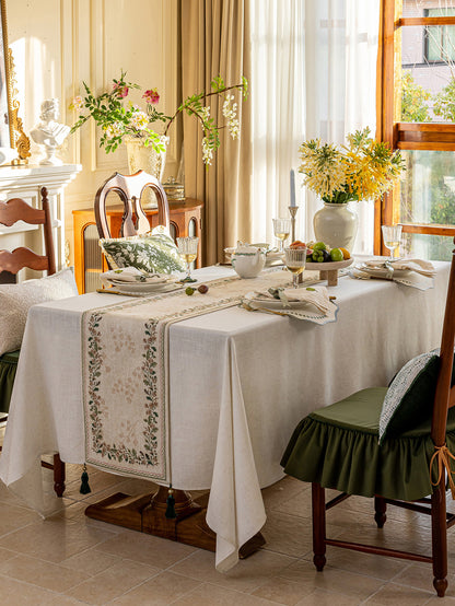 Chinoiserie Green Verse Pattern Table Runner with Tassels