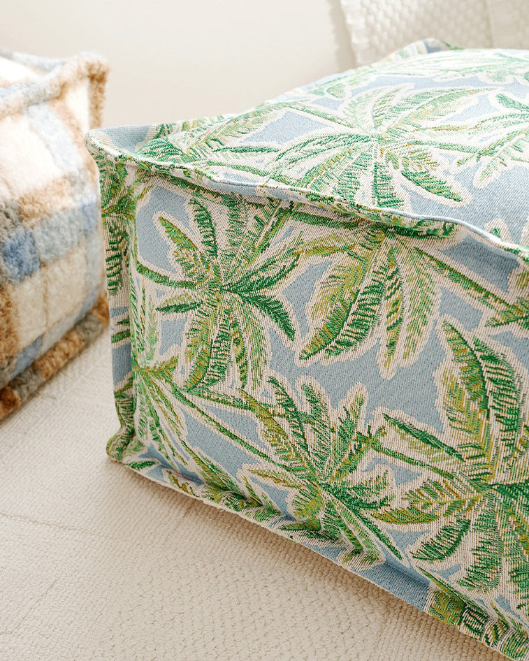 LaLuna Home Coastal Coconut Grove Pattern Chenille Pouf Cover