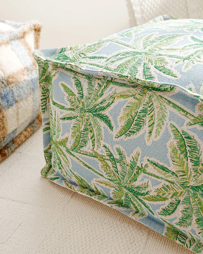 LaLuna Home Coastal Coconut Grove Pattern Chenille Pouf Cover