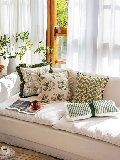 Chinoiserie Green Meadow Song Floral Pattern Throw Pillow