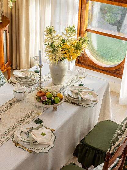 Chinoiserie Green Verse Pattern Table Runner with Tassels