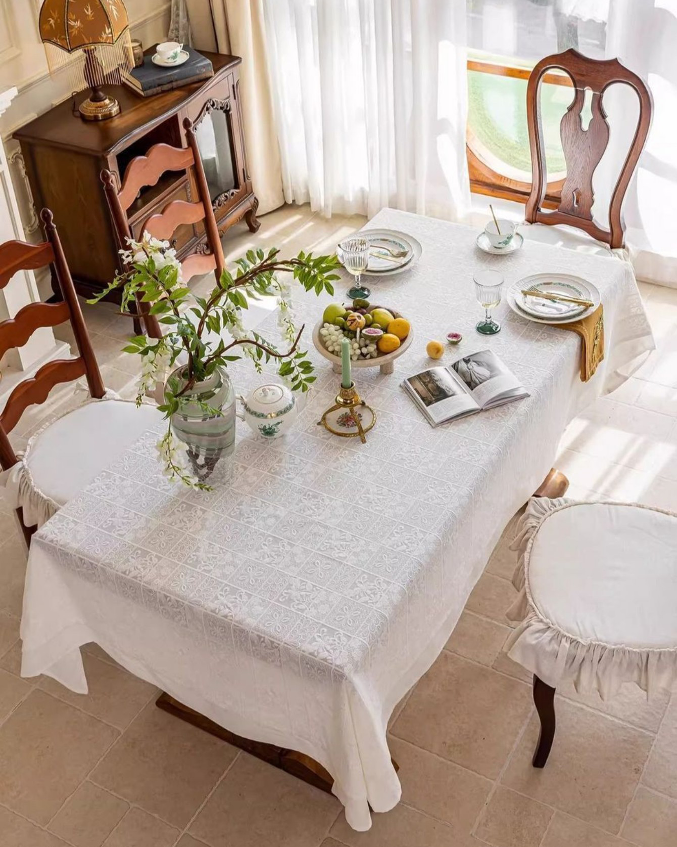 LaLuna Home Celestia Embroidered Lace Tablecloth