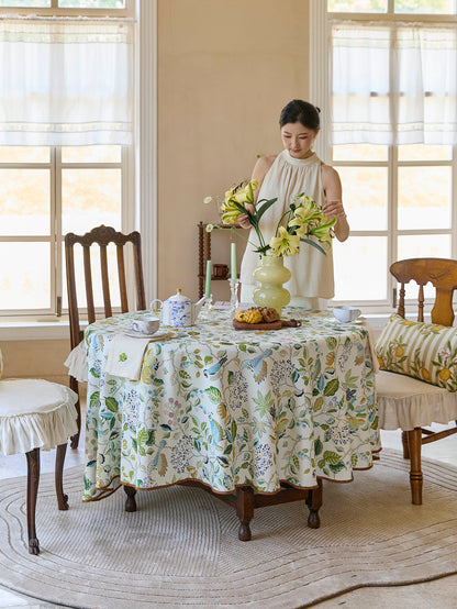 Chinoiserie Town Spring Floral Pattern Round Tablecloth