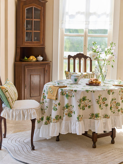 Chinoiserie Auspicious Gourd Vines Pattern Round Ruffle Tablecloth