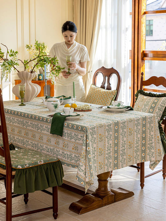 Chinoiserie Green Meadow Song Floral Pattern Tablecloth